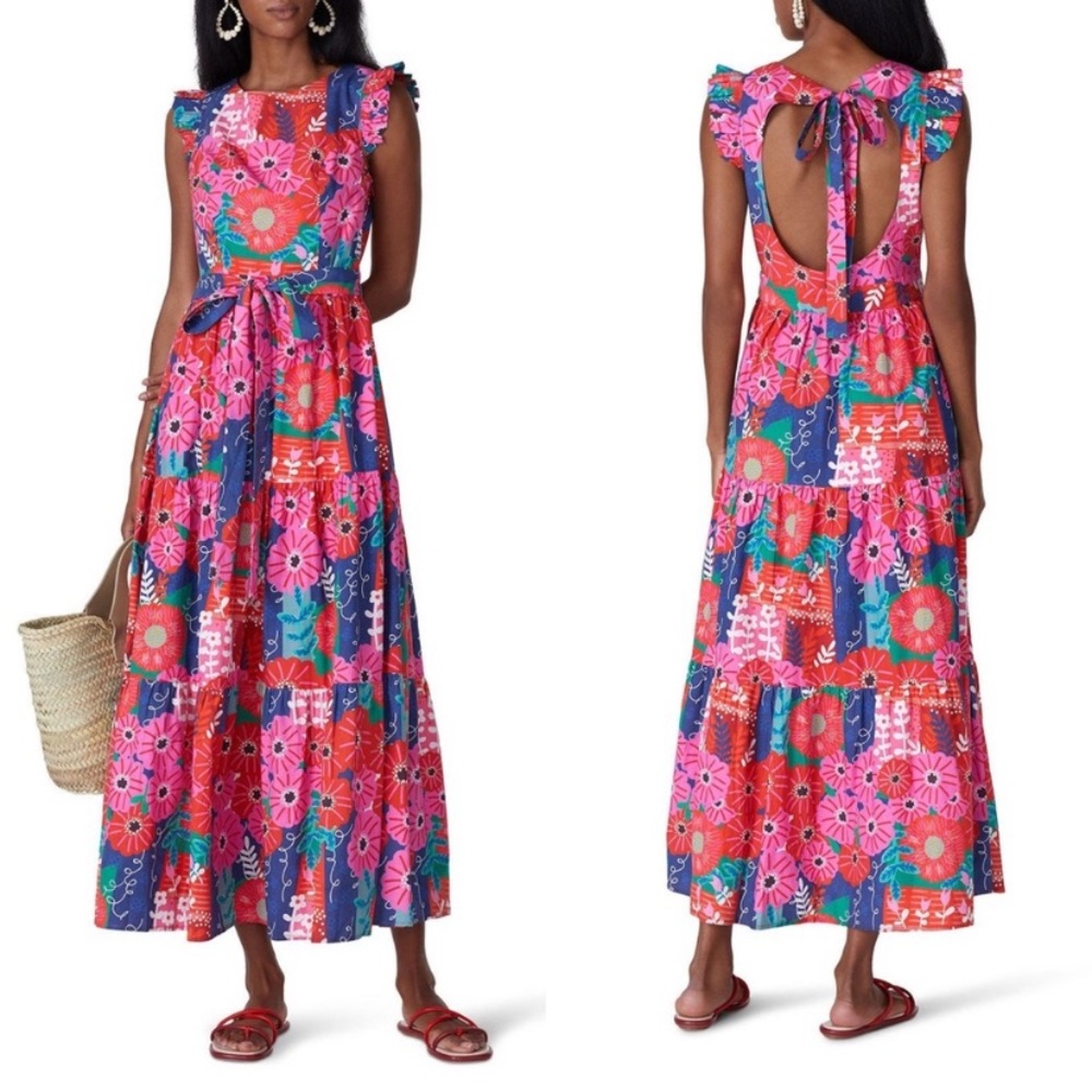 Floral Tie-Back Maxi Dress in Pink & Blue